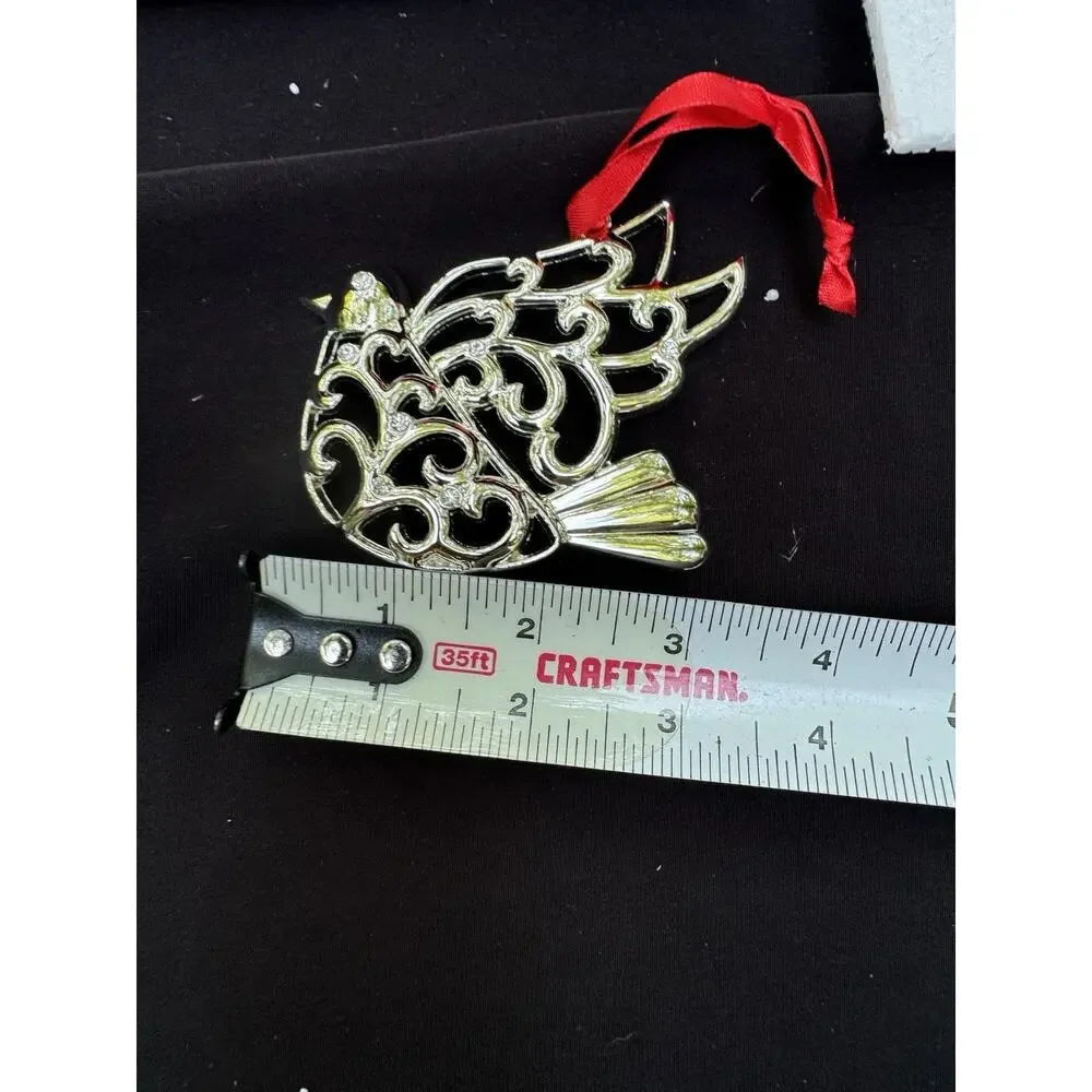 Lenox Sparkle And Scroll SILVERPLATED JEWELED Dove Bird Ornament MIB -S1T